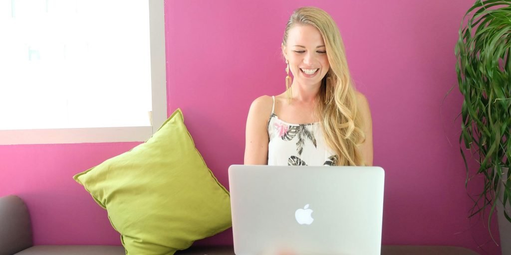 a woman providing chat support